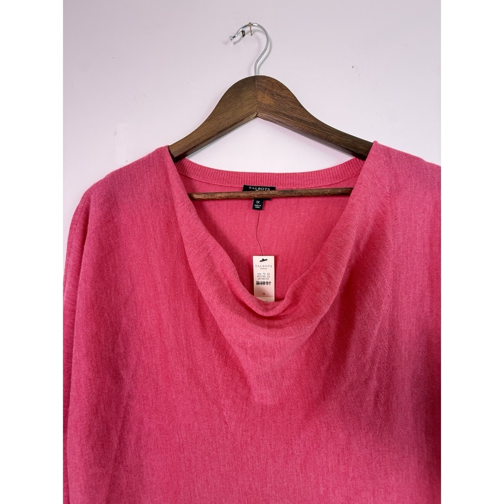 Talbots 100% Merino Wool Sweater 1X Pink Cowl Neck Lightweight Plus NWT - Picture 2 of 10